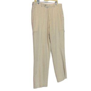 Geoffrey Beene 36X 30 Beige Cargo Linen Blend Flat Front Pants Beach Ocean